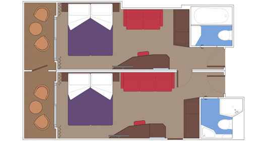 Family 2 Connecting Balcony Cabins Plan