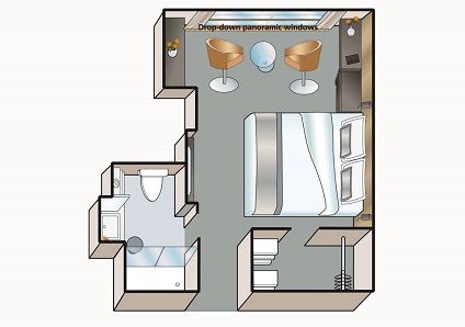 B4 - Stateroom with Drop-Down Panoramic Window Plan