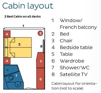 MX - 2 Bed Middle Deck Aft with French Balcony Plan