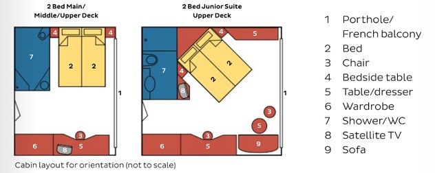 OJ - 2 Bed Junior Suite Upper Deck with French Balcony Plan