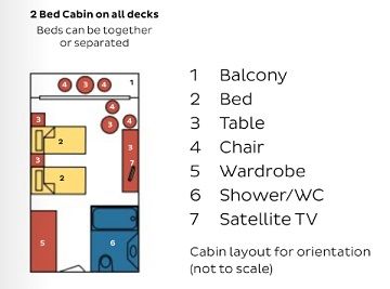 D4 - 2 Bed Cabin with Private Balcony Plan