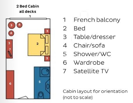 D4 - 2 Bed Cabin with French Balcony Plan