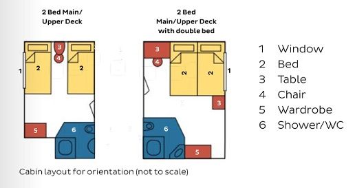 OX - 2 Bed Upper Deck Aft Plan