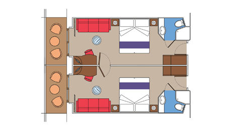 Family 2 Connecting Balcony Cabins Plan