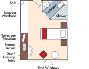 Single Fixed Window Stateroom Plan