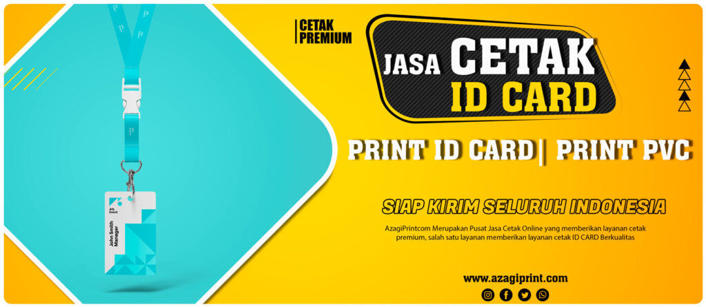Jasa Cetak id card di jakarta Online No 1 - Azagi Print 5 5 Jasa Cetak Id Card di Jakarta. id card merupakan sebuah media cetak seperti kartu, yang terbuat dari Bahan PVC. Biasanya jenis kartu ini dicetak oleh sebuah instansi ID Card terdiri dari nama hingga foto pemilik kartu. Pada umumnya, seorang karyawan memakai ID Card sebagai tanda pengenal pribadi dan identitas perusahaan. Jasa cetak id card di jakarta