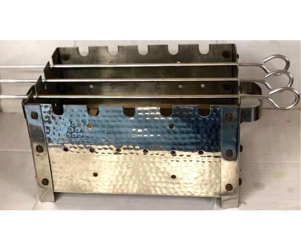 Stainless Steel Hammered Rectangular Barbeque Grill With Skewers