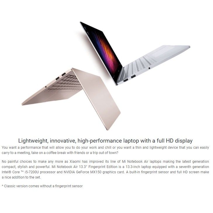 Xiaomi Mi Notebook Air 13.3″ Fingerprint Ed. i5 8GB/128GB Silver Xiaomi Mi Notebook Air 13.3″ Fingerprint Ed. i5 8GB/128GB Silver