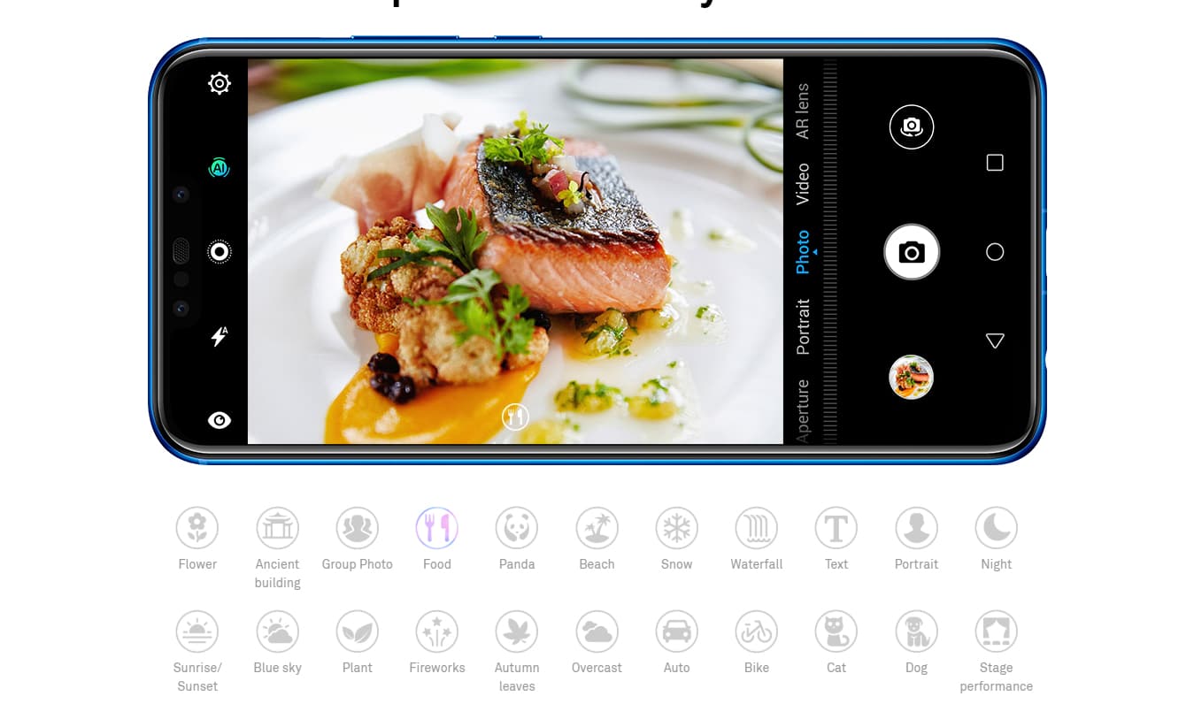 The 16 MP + 2 MP dual rear cameras with f/2.2 aperture create a professional and natural bokeh effect The 16 MP + 2 MP dual rear cameras with f/2.2 aperture create a professional and natural bokeh effect