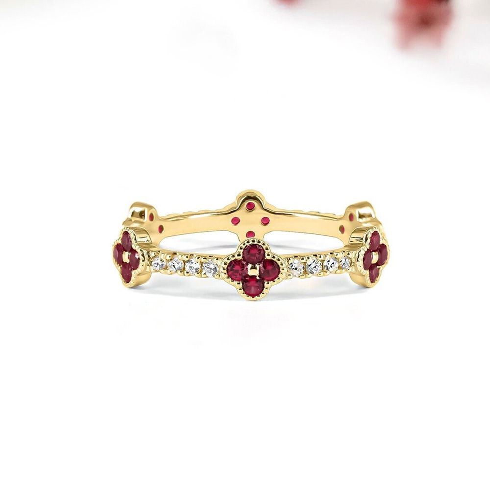 1729574862 (1) Natural Ruby Clover Leaf Ring With Natural Diamond - Image 1