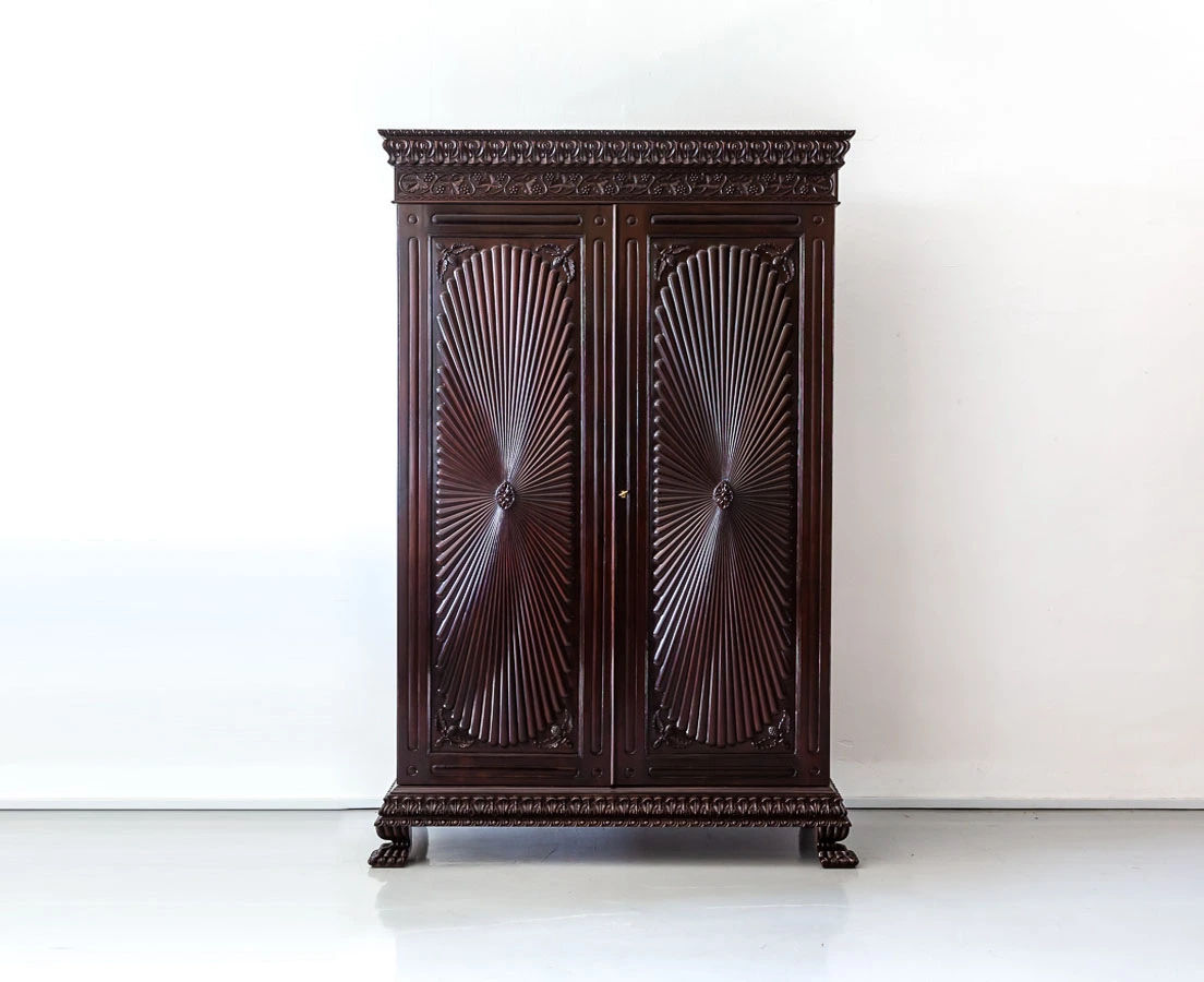 Antique Cupboards - British Colonial Rosewood Sunburst Cupboard - The Past Perfect Collection