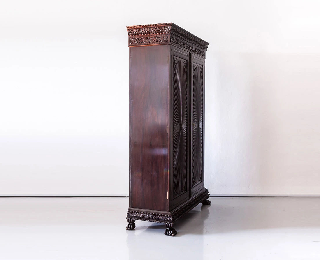 Antique Cupboards - British Colonial Rosewood Sunburst Cupboard - The Past Perfect Collection