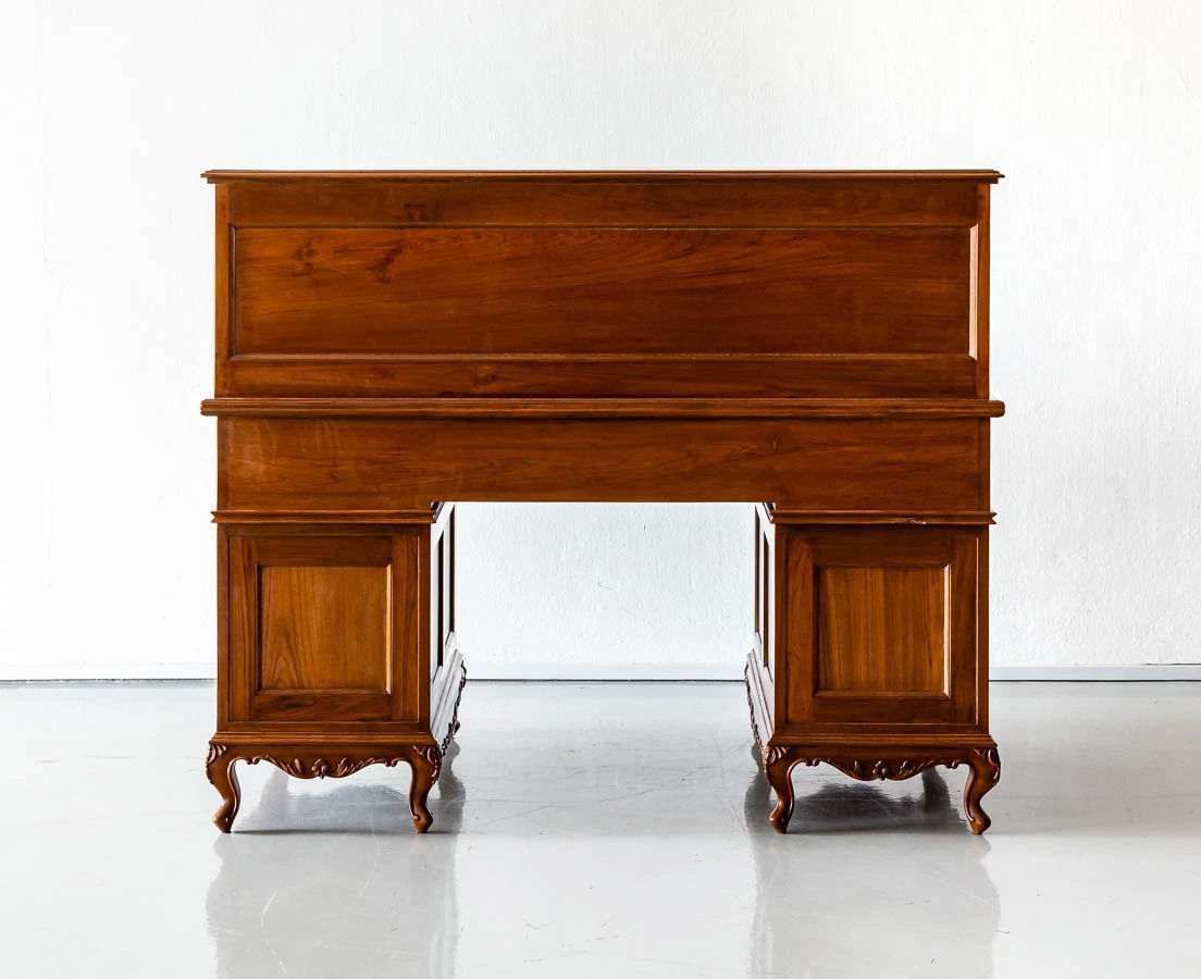 Antique Desks - British Colonial Teakwood Pedestal Roll Top Desk - The Past Perfect Collection - Singapore