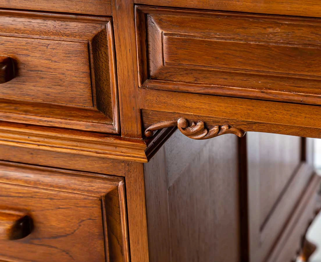 Antique Desks - British Colonial Teakwood Pedestal Roll Top Desk - The Past Perfect Collection - Singapore