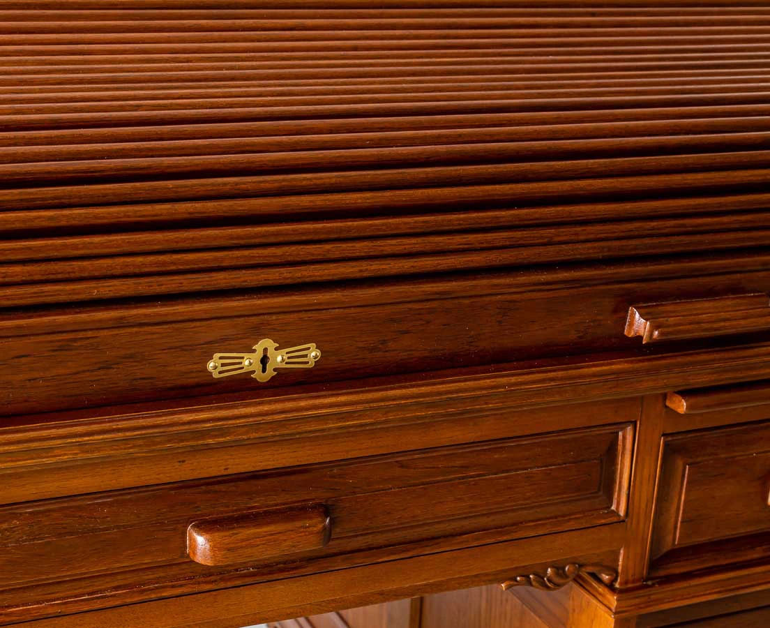 Antique Desks - British Colonial Teakwood Pedestal Roll Top Desk - The Past Perfect Collection - Singapore