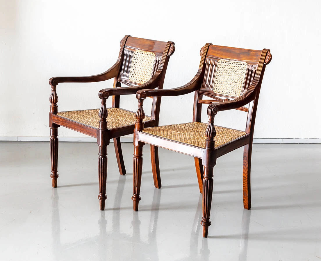 Pair of British Colonial Rosewood Arm Chairs - The Past Perfect Collection - Singapore