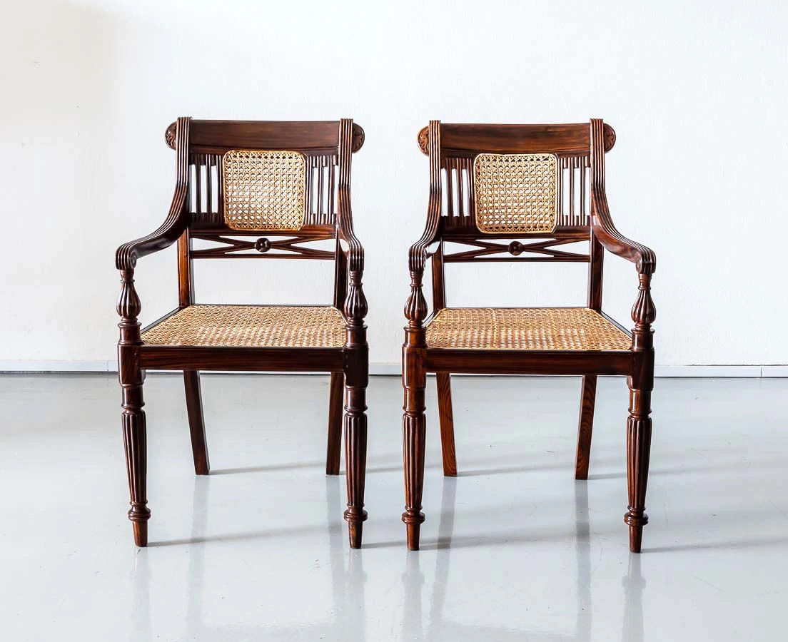 Pair of British Colonial Rosewood Arm Chairs - The Past Perfect Collection - Singapore