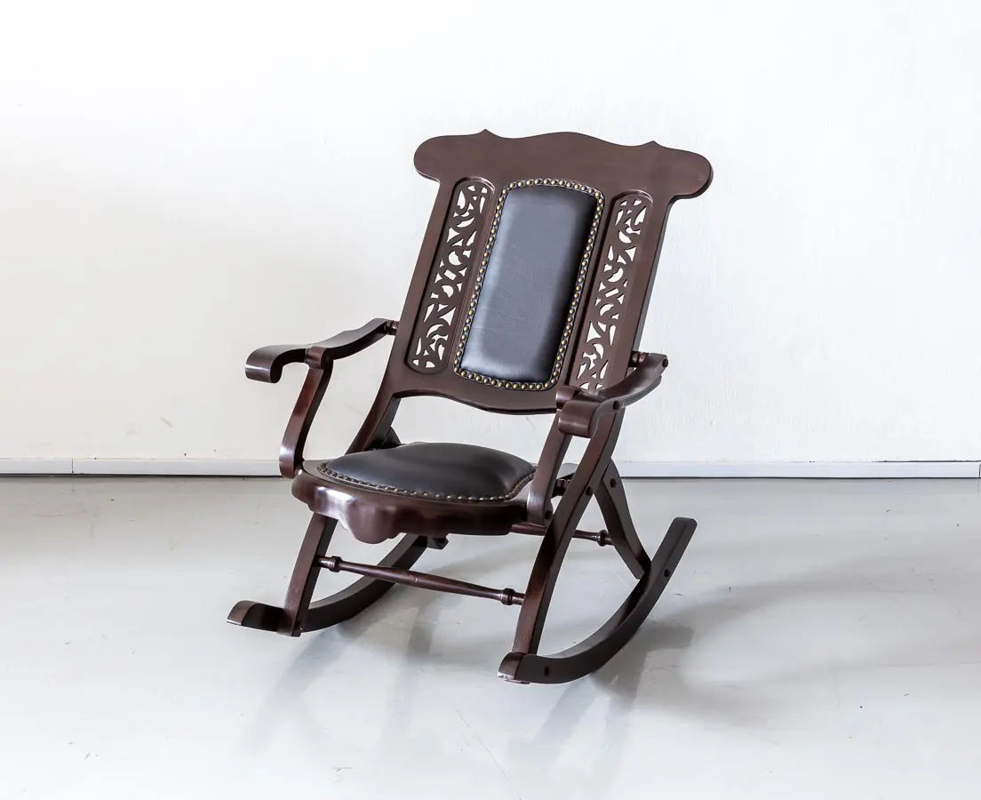Antique Chairs - British Colonial Rosewood Foldable Rocking Chair - The Past Perfect Collection - Singapore - CHA-288 1L
