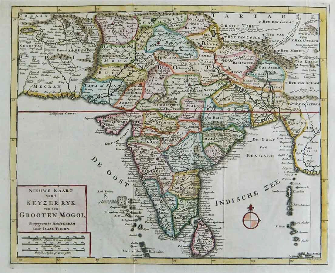 MAP-066 Antique Map 1L -Nieuwe kaart van t keyzerryk van den grooten Mogol Isaac Tirion 1730 l The Past Perfect Collection l Singapore