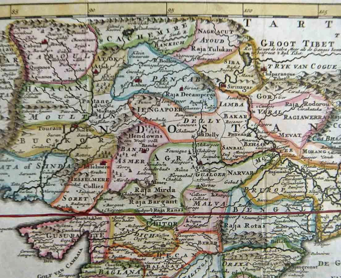 MAP-066 Antique Map 3L -Nieuwe kaart van t keyzerryk van den grooten Mogol Isaac Tirion 1730 l The Past Perfect Collection l Singapore