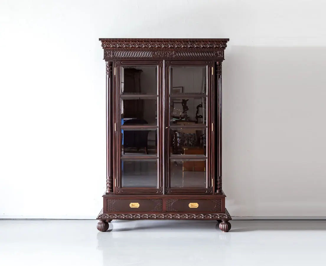 Antique Cupboards - British Colonial Glass Front Cabinet with Pillars - The Past Perfect Collection - Singapore