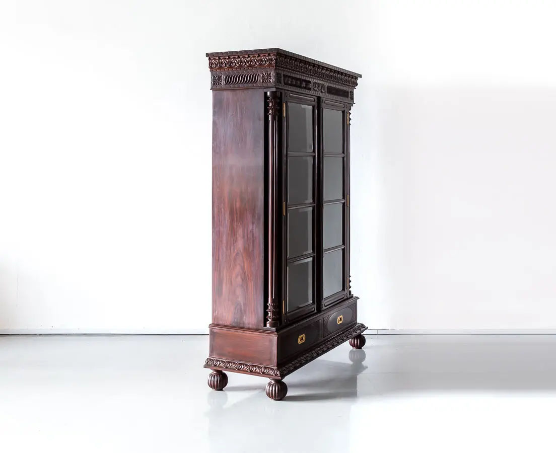 Antique Cupboards - British Colonial Glass Front Cabinet with Pillars - The Past Perfect Collection - Singapore