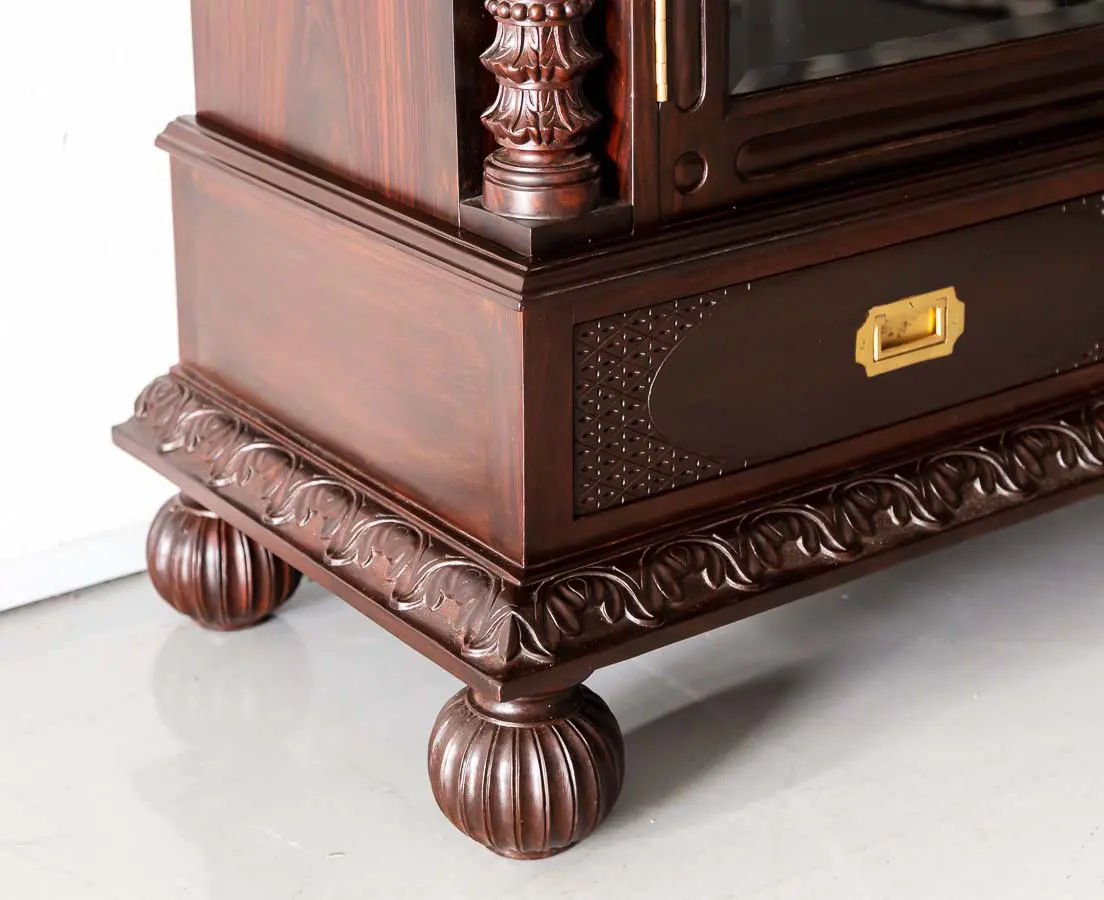 Antique Cupboards - British Colonial Glass Front Cabinet with Pillars - The Past Perfect Collection - Singapore