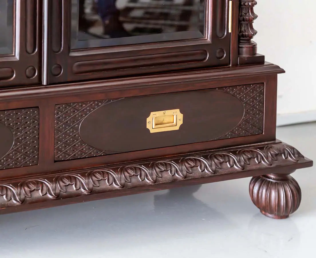 Antique Cupboards - British Colonial Glass Front Cabinet with Pillars - The Past Perfect Collection - Singapore