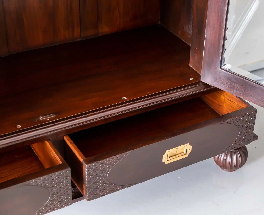 Antique Cupboards - British Colonial Glass Front Cabinet with Pillars - The Past Perfect Collection - Singapore