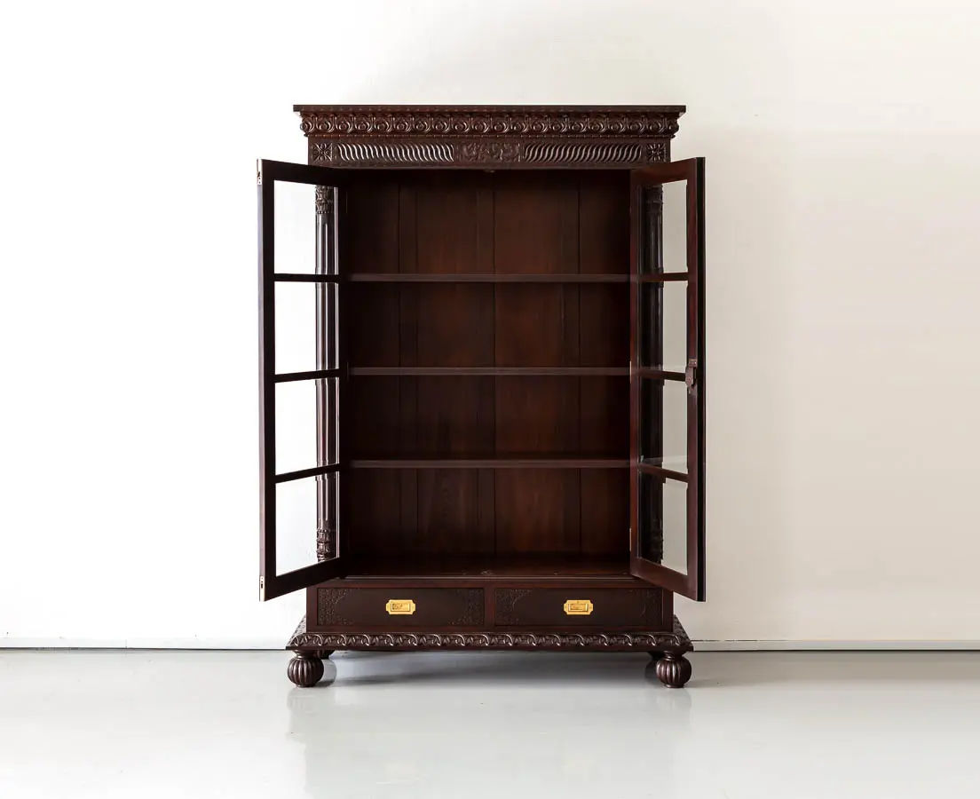 Antique Cupboards - British Colonial Glass Front Cabinet with Pillars - The Past Perfect Collection - Singapore