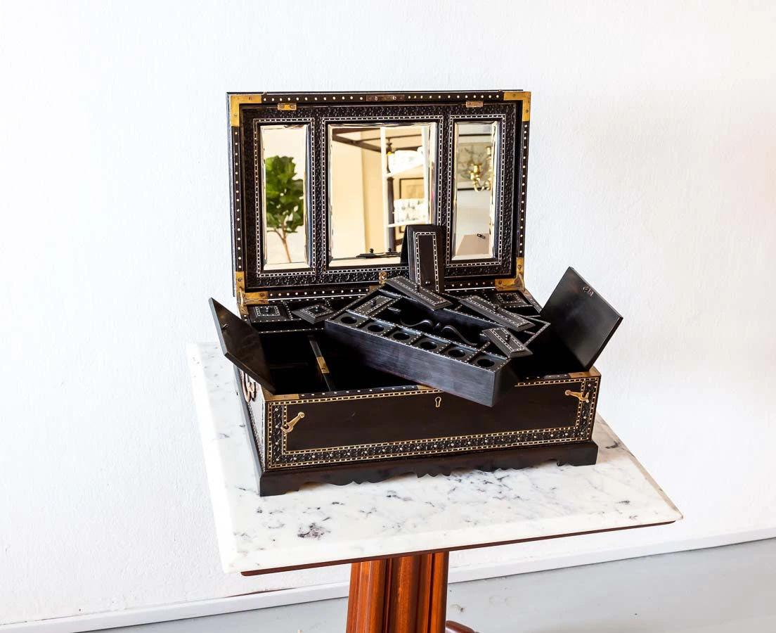 BOX-274 6L Anglo-Indian Ebony Dressing Box l The Past Perfect Collection l Singapore