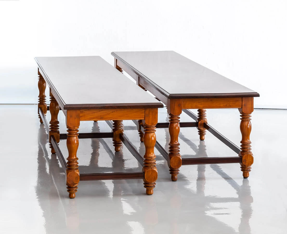 BSS-075 1L Pair of British Colonial Satinwood & Rosewood benches l The Past Perfect Collection l Singapore