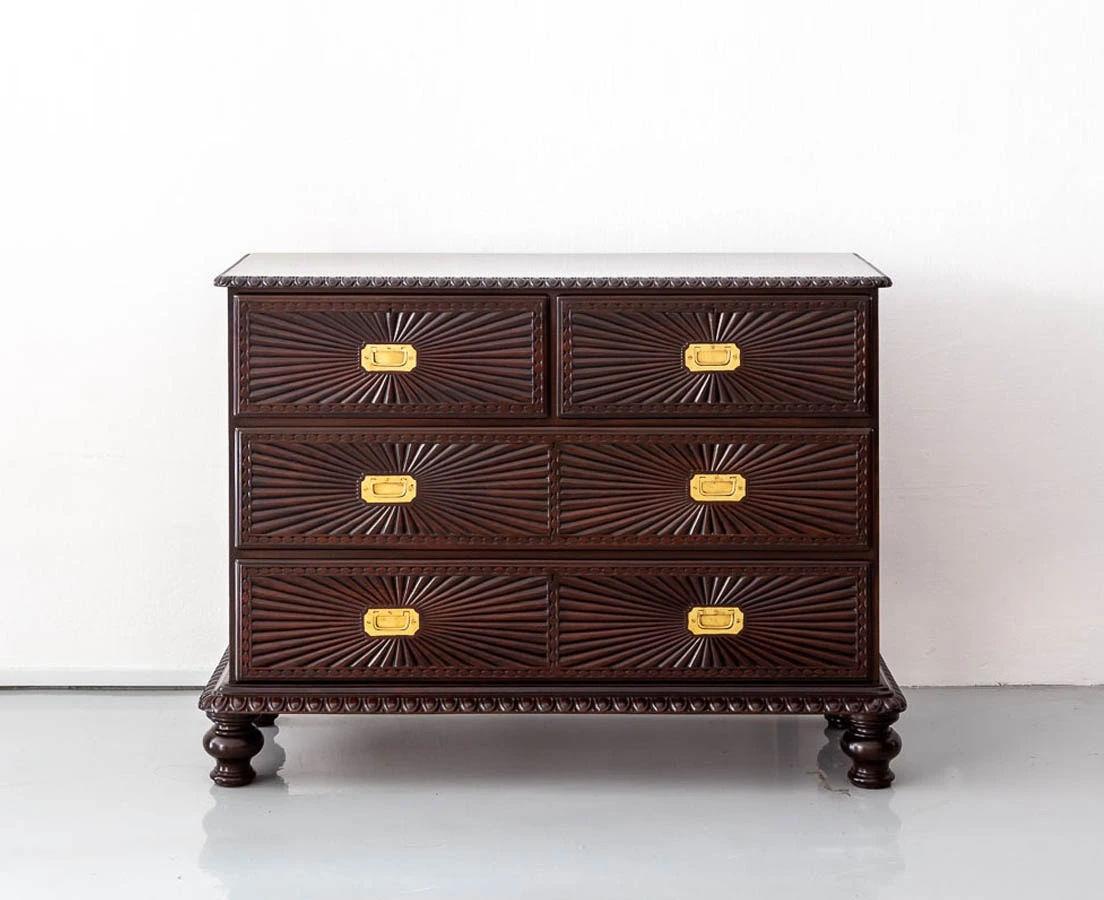 CUP-441 1L Anglo-Indian Rosewood Chest of Drawers with Sunburst l The Past Perfect Collection l Singapore