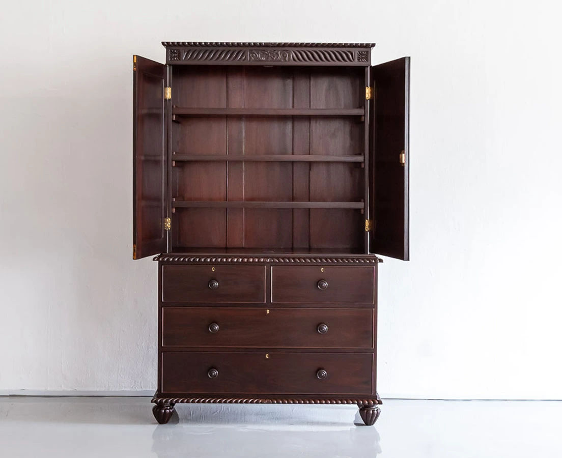 CUP-447 4L Anglo-Indian Rosewood Linen Press l The Past Perfect Collection l Singapore