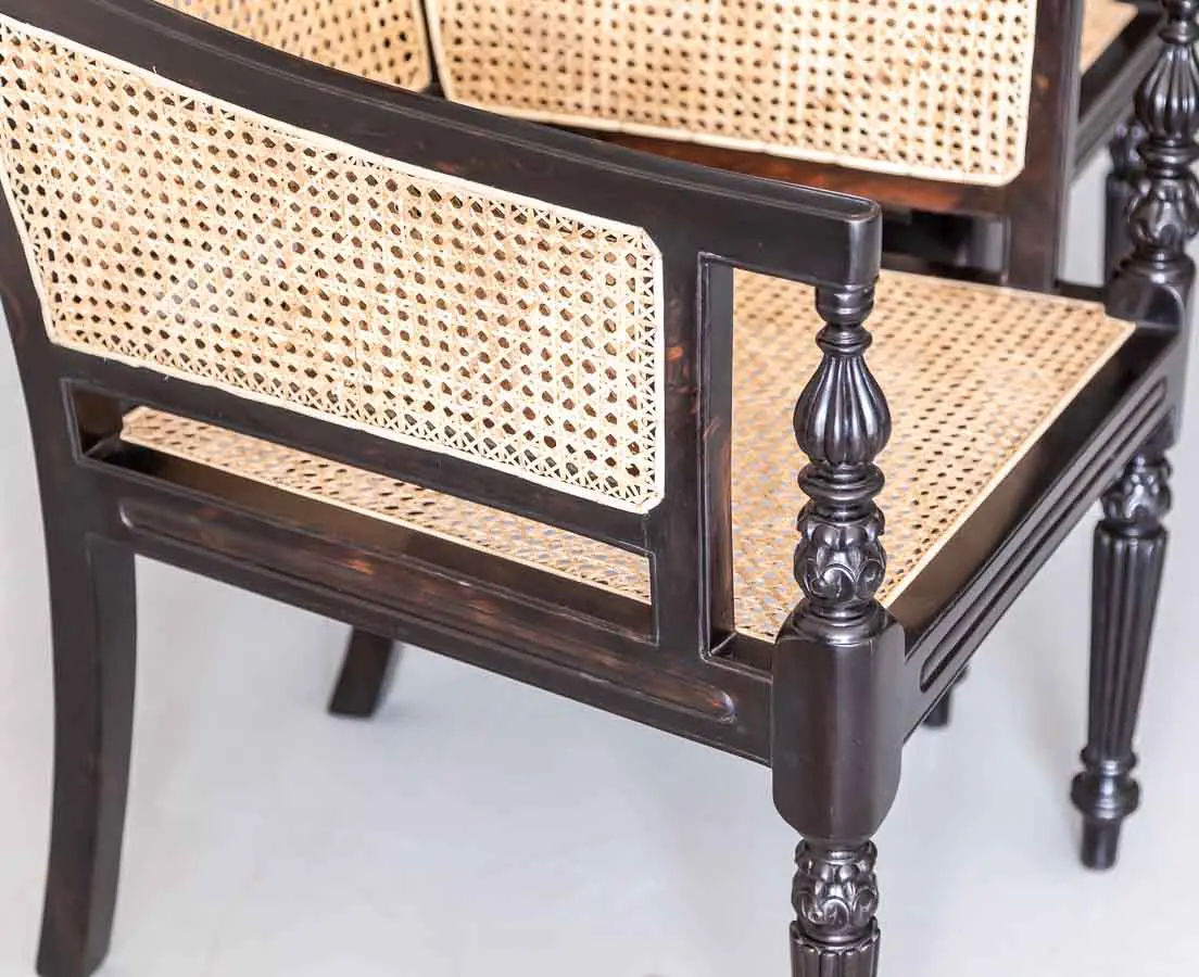 Antique Chairs - Pair of British Colonial Ebony Enclosed Armchairs - The Past Perfect Collection - Singapore