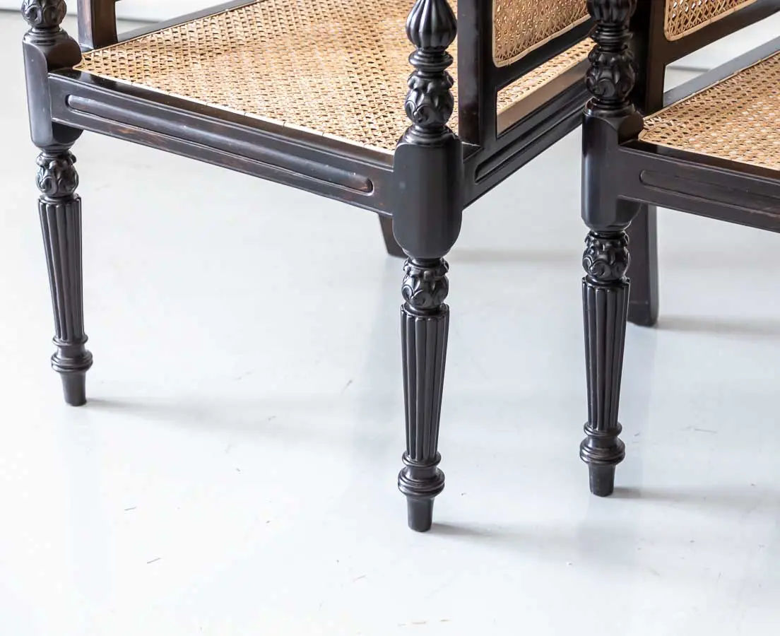 Antique Chairs - Pair of British Colonial Ebony Enclosed Armchairs - The Past Perfect Collection - Singapore