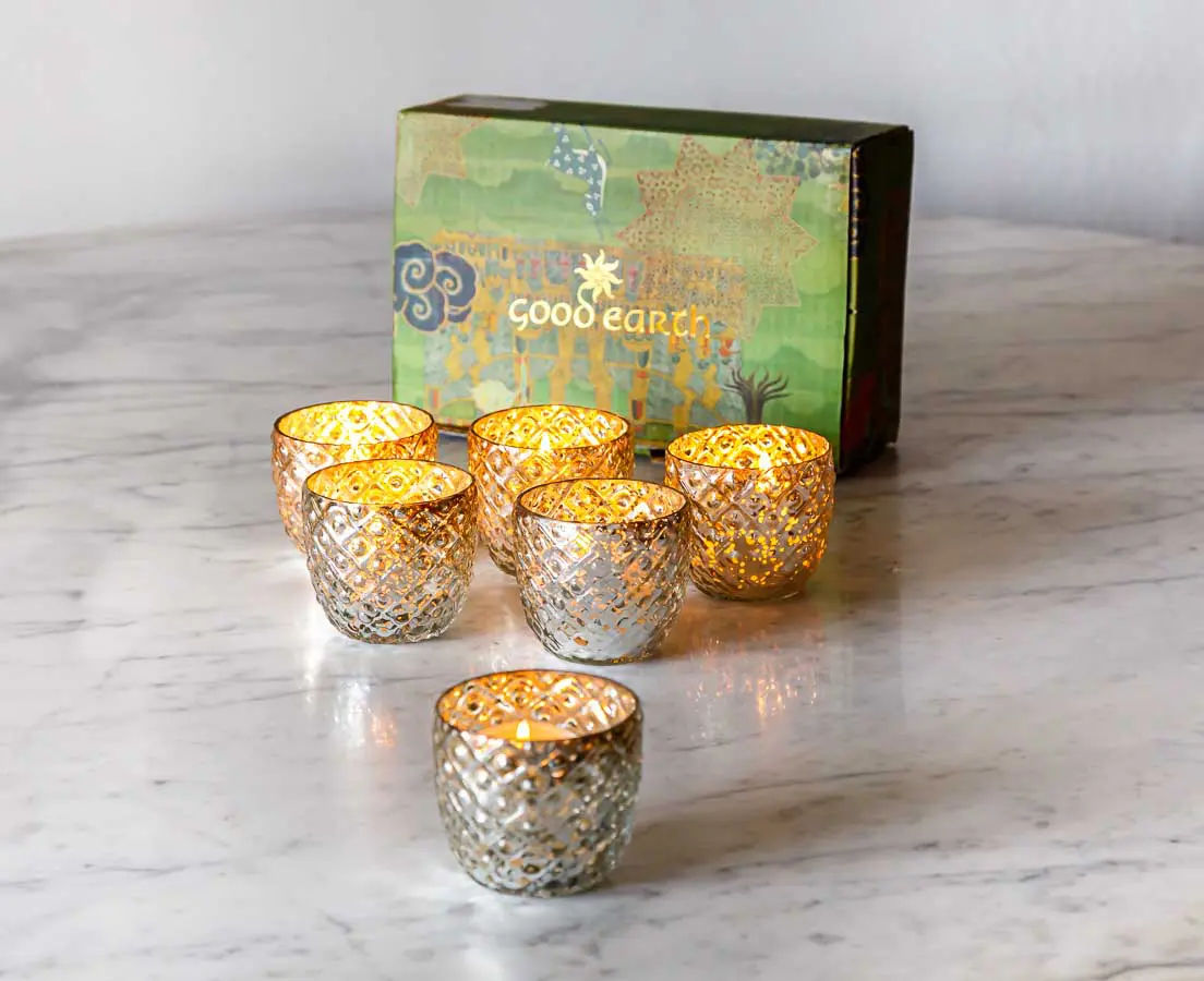 Silvered Glass Candle Holders - Good Earth - The Past Perfect Collection - Singapore