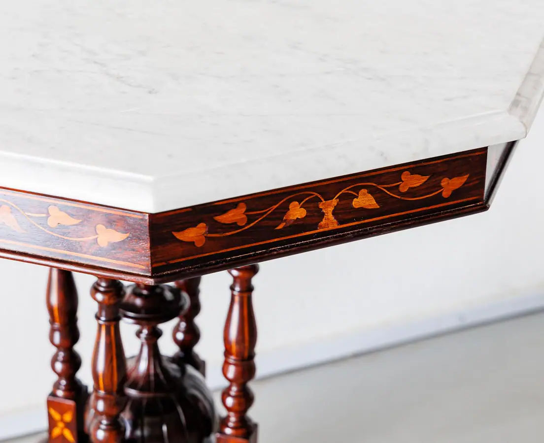 Antique Tables - Portuguese Colonial Inlaid Marble Top Table - The Past Perfect Collection - Singapore
