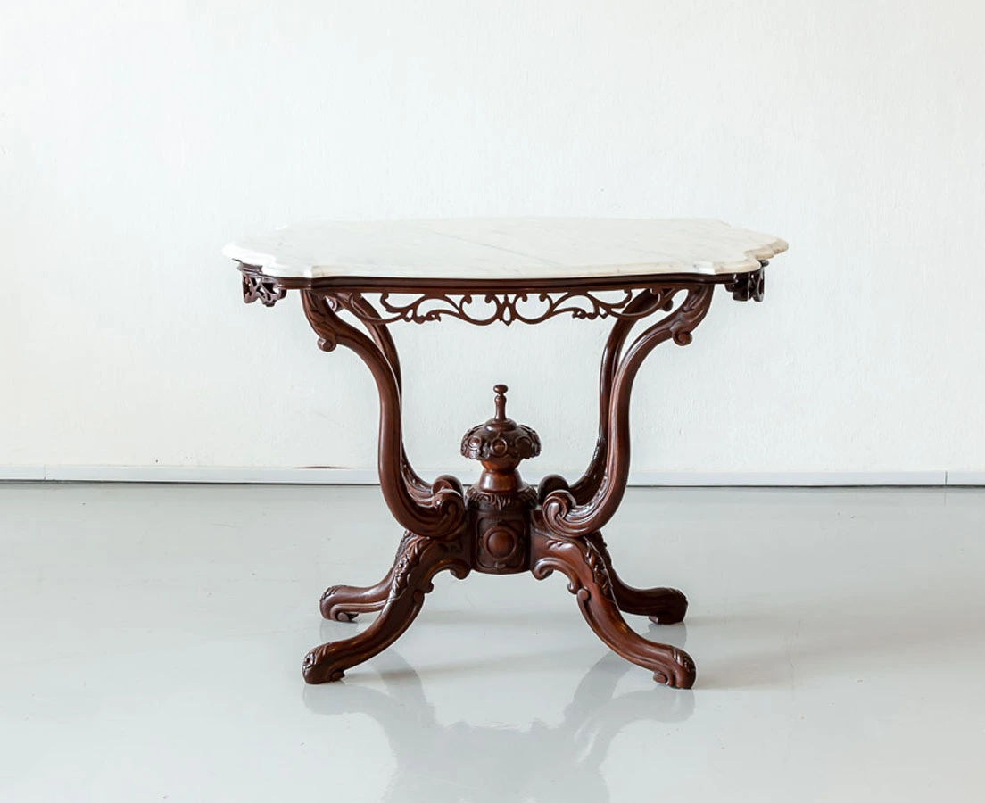 Anglo-Indian Rosewood Center Table with Marble Top l The Past Perfect Collection l Singapore