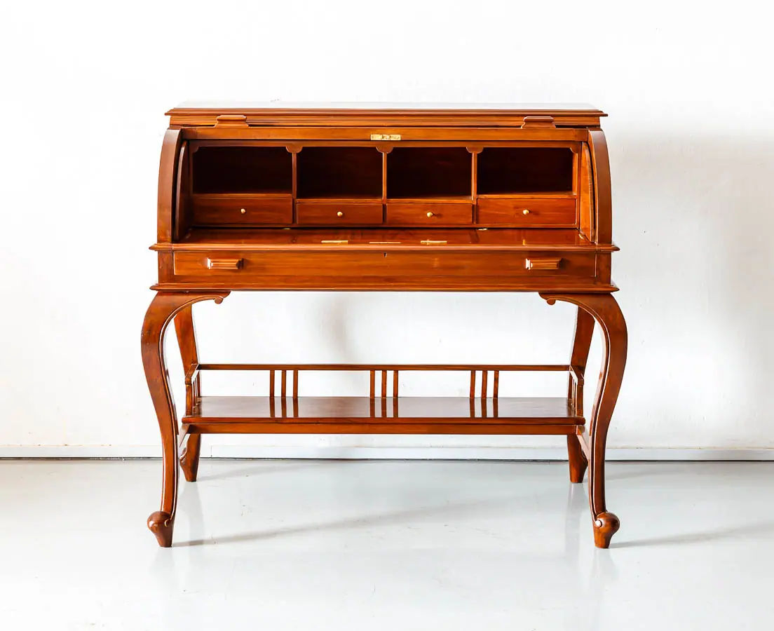 Antique Desks - British Colonial teakwood Cylinder Desk - The Past Perfect Collection - Singapore