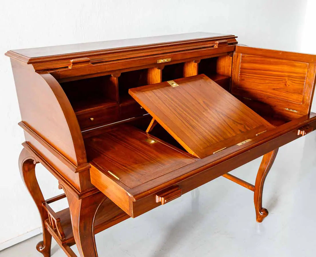 Antique Desks - British Colonial teakwood Cylinder Desk - The Past Perfect Collection - Singapore
