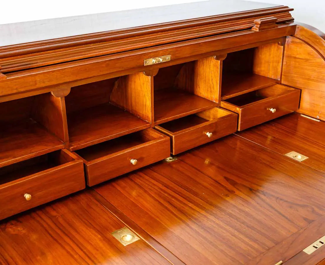 Antique Desks - British Colonial teakwood Cylinder Desk - The Past Perfect Collection - Singapore