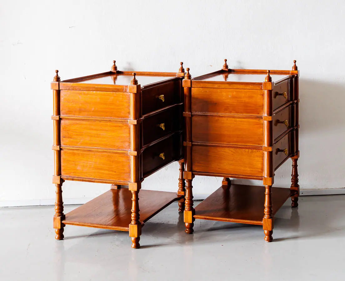 Antique Tables - Pair of British Colonla Teakwood Bedside Tables - The Past Perfect Collection - Singapore