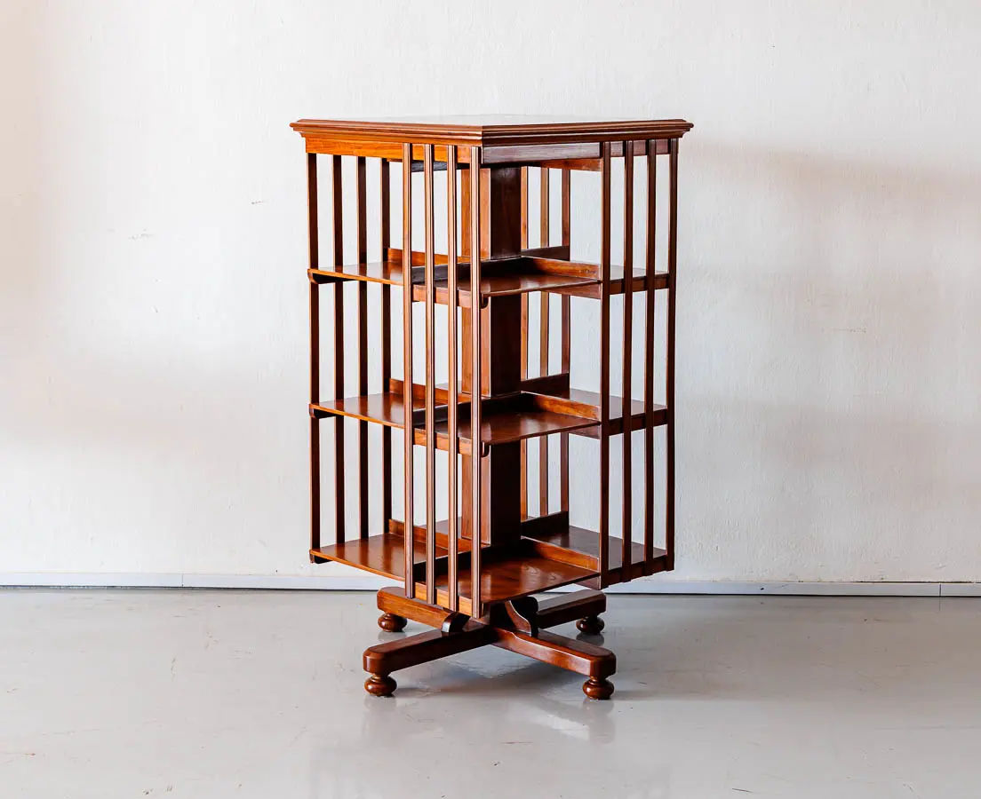 Antique Bookcases - British Coloinial Teakwood Revolving Bookcase - The Past Perfect Collection - Singapore