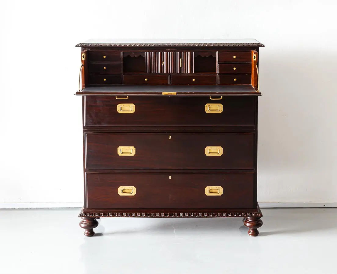 British Colonial Rosewood Secretaire Chest of Drawers - The Past Perfect Collection - Singapore