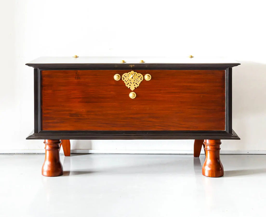 Antique Dutch Colonial Mahogany & Ebony Storage Trunk