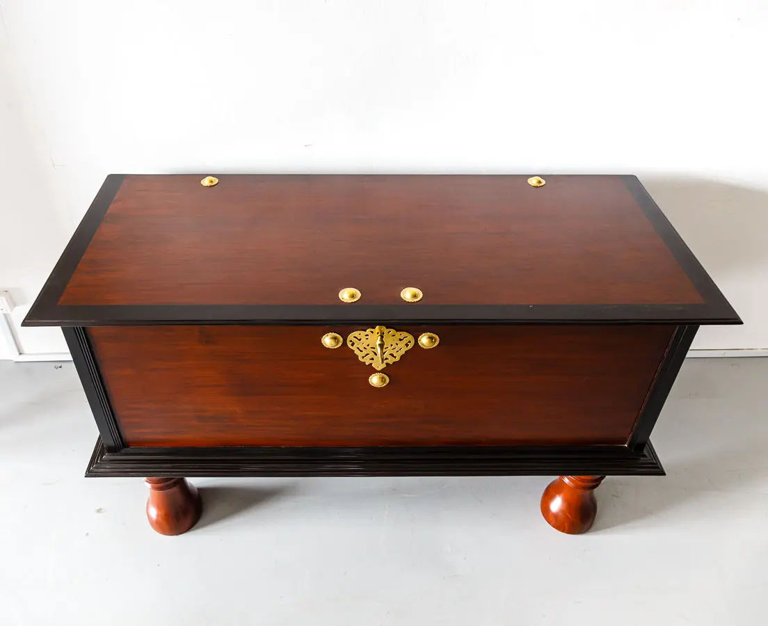 Antique Dutch Colonial Mahogany & Ebony Storage Trunk
