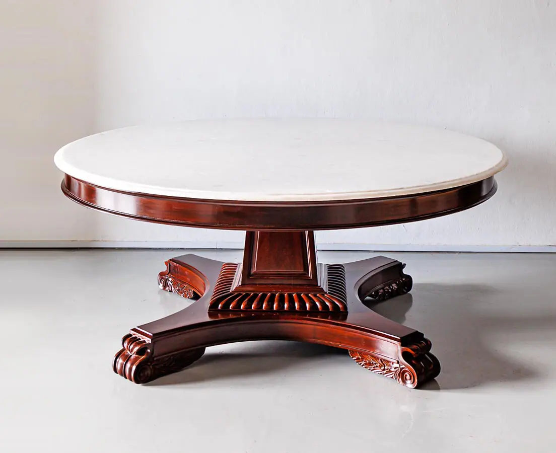 Antique Tables - British Colonial Mahogany Round Table with Marble Top - The Past Perfect Collection - Singapore