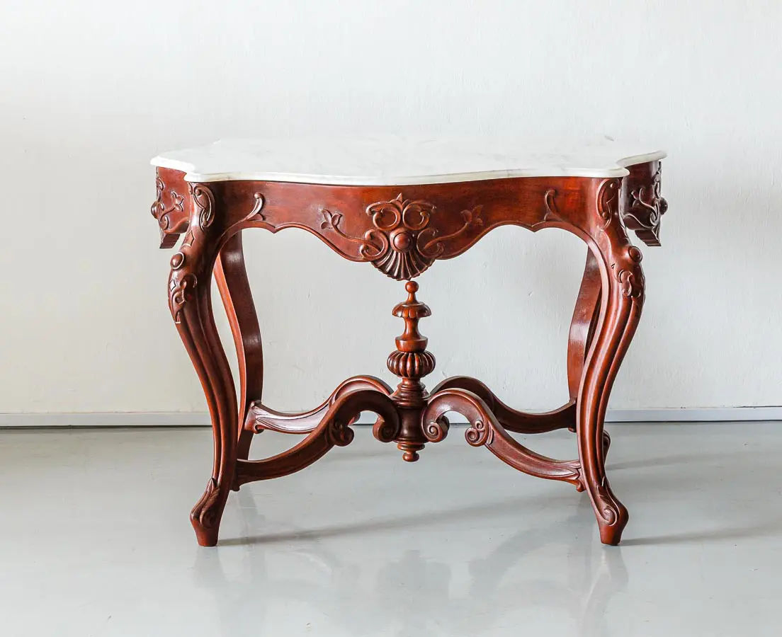 British Colonial center Table with Marble Top - The Past Perfect Collection - Singapore