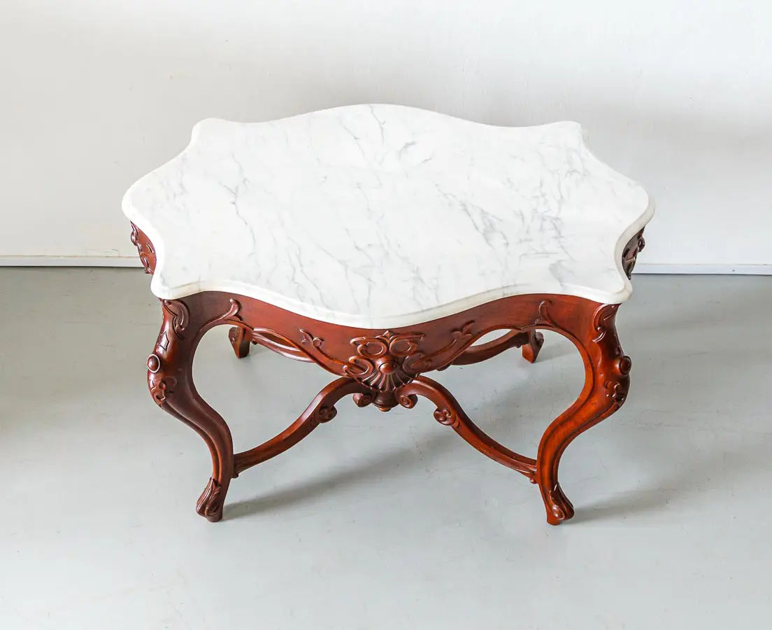 British Colonial Center Table with Marble Top - The Past Perfect Collection - Singapore